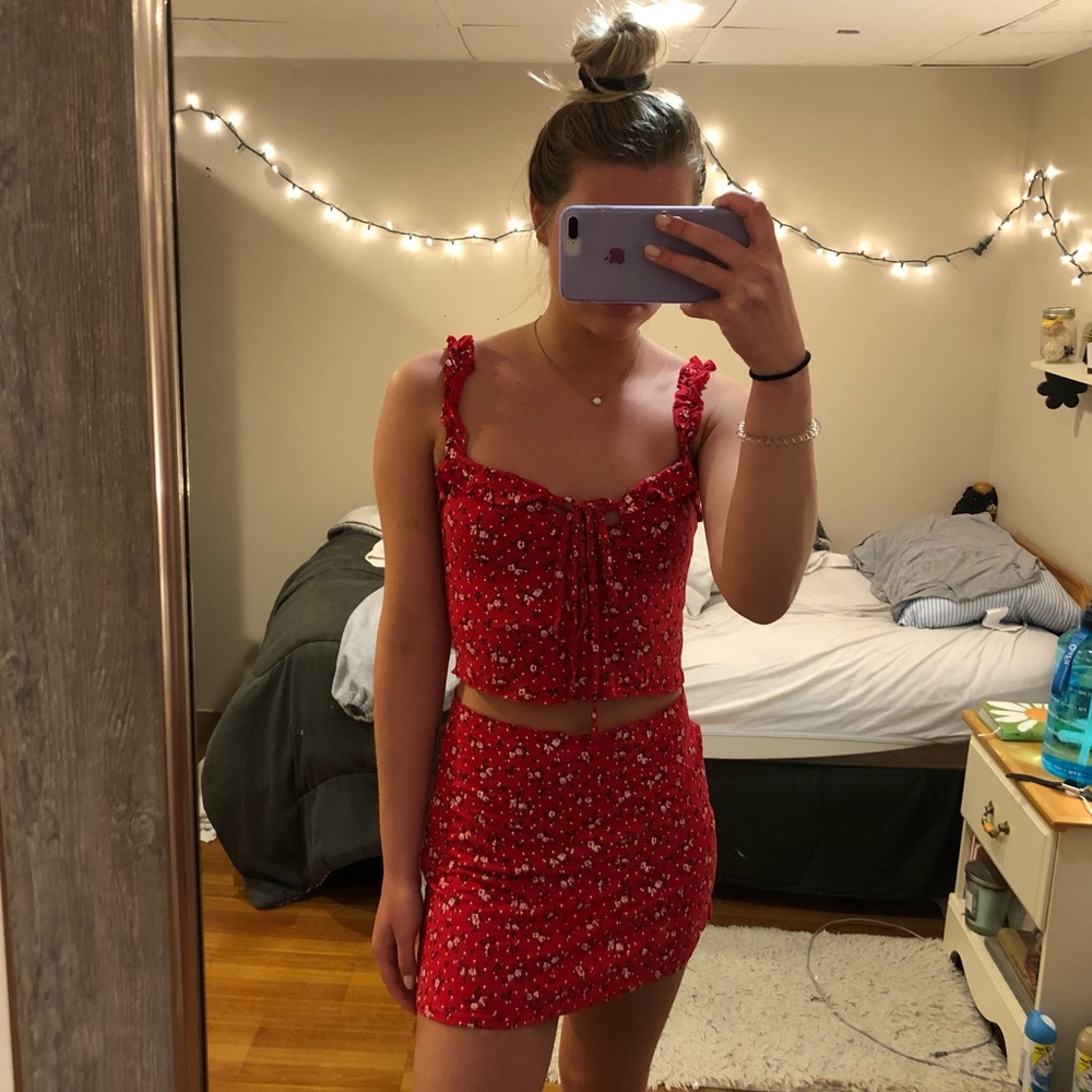 Red Floral Print Sweetheart Set